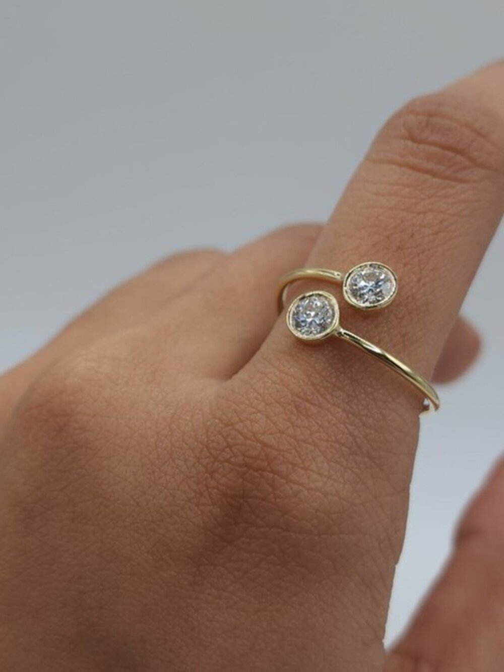 14Kt Gold 1 Ct 2 Stone Bezel Lab grown Diamond Ring